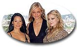 From left: Lucy Liu, Cameron Diaz and Drew Barrymore during a photocall prior to the screening of their new movie,'Charlie's Angels: Full Throttle' , in Rome Thursday, July 3, 2003. (AP Photo/Andrew Medichini